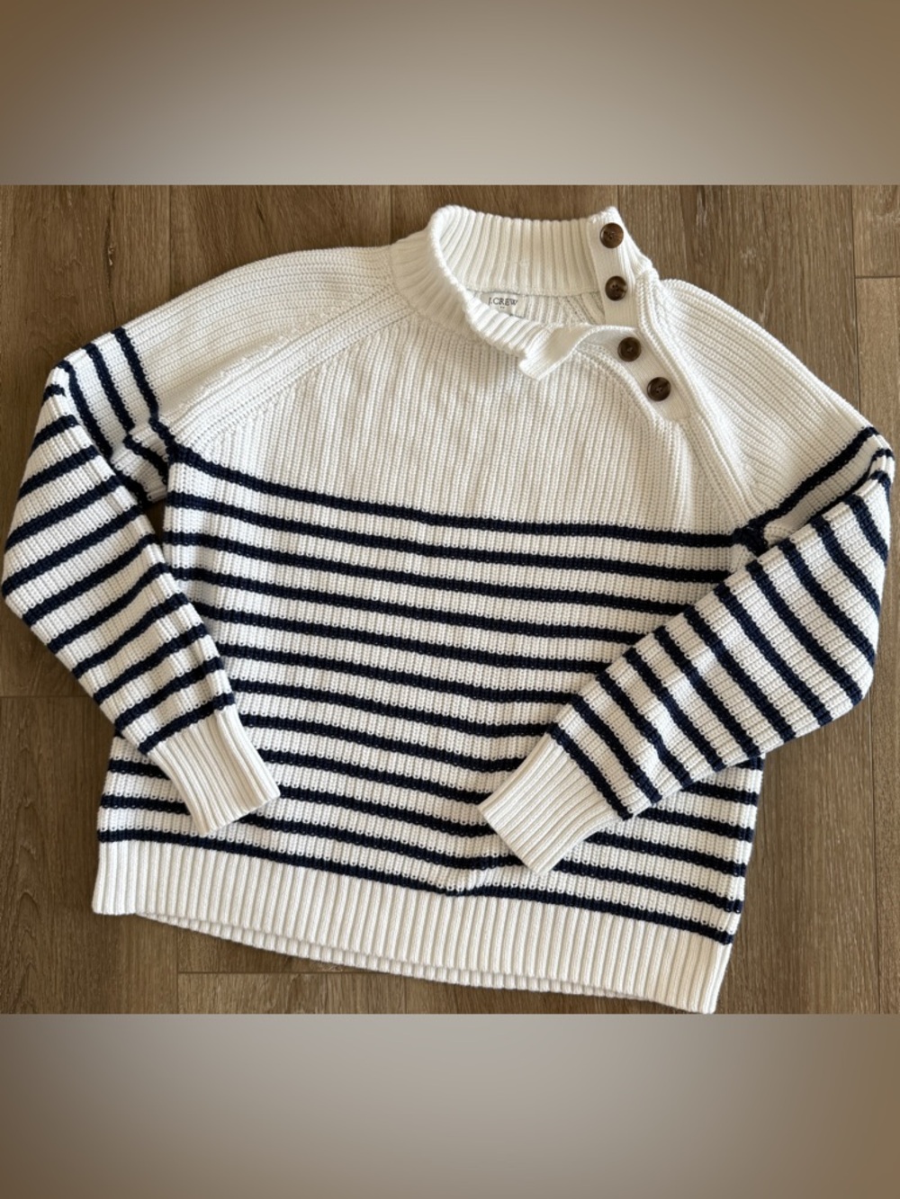 J.Crew‎ Striped Button-Shoulder Rollneck Sweater - Size S - 100% Cotton